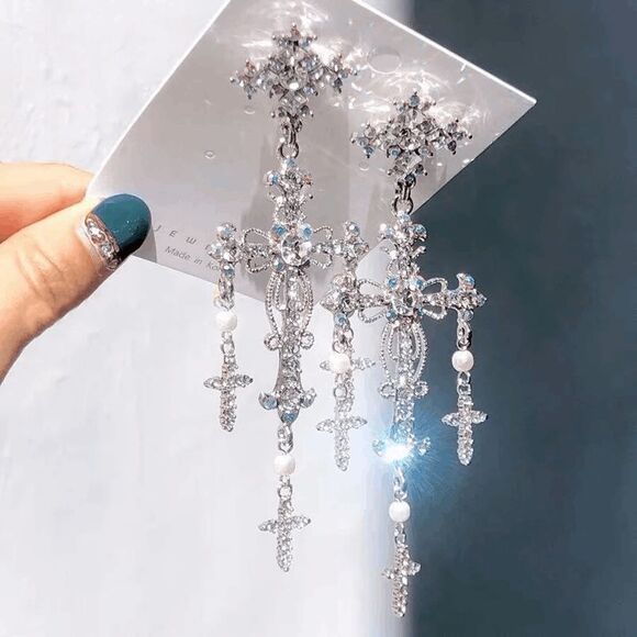 NWOT Cross AB Crystal Chandelier Dangle Earring - 4.5" - Picture 4 of 5